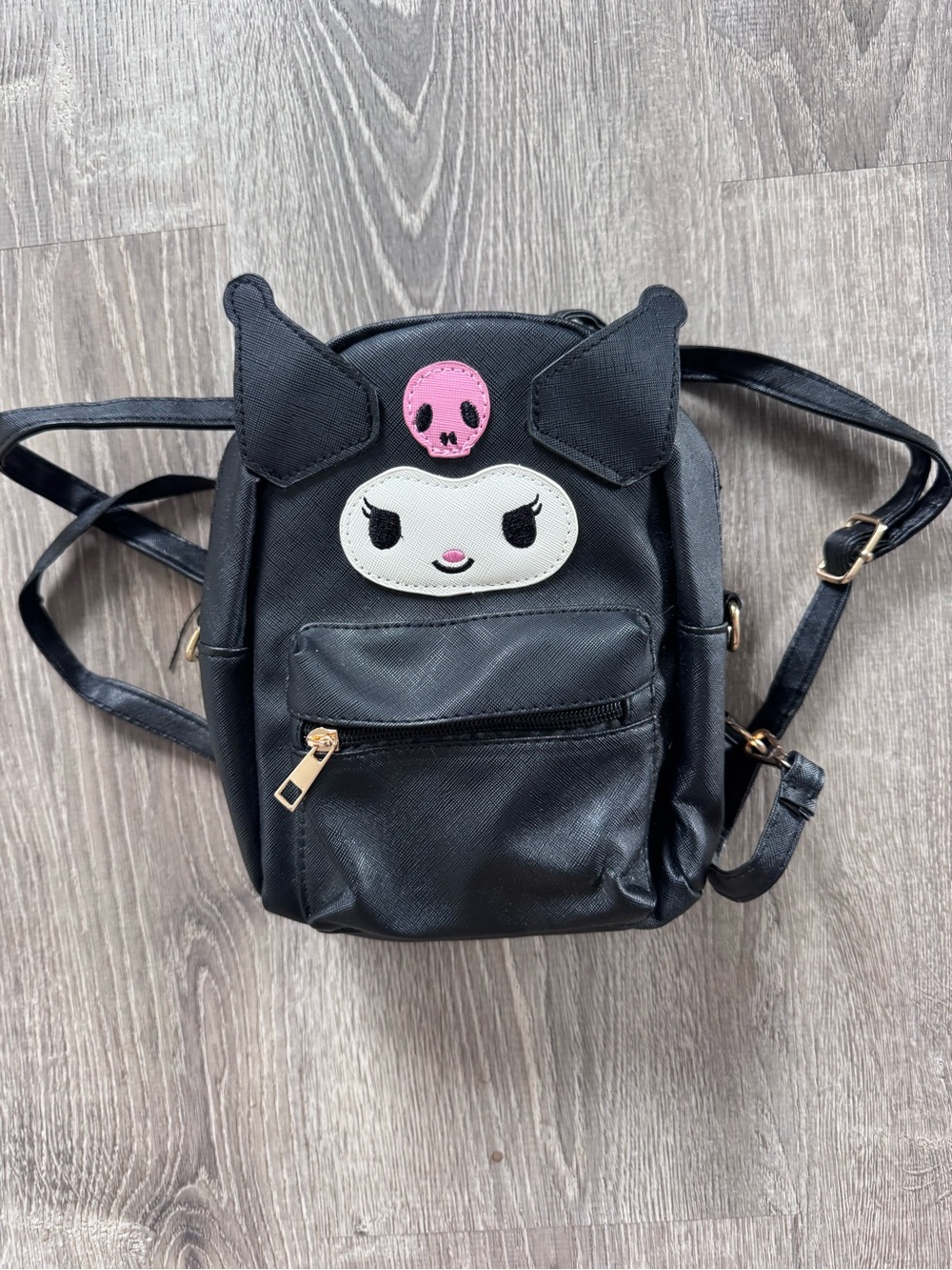 Sanrio Black Kuromi Mini Backpack with Pink Skull Accent